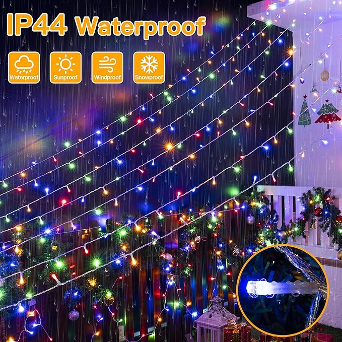 Ollny Christmas Lights, 210FT 640LED Christmas Tree Lights with 11 Modes Remote Control IP44 Waterproof Warm White to Multicolored Outdoor Christmas Lights for Outside Indoor Patio Xmas Decorations