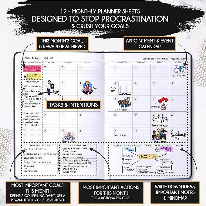 Life Mastery Planner - A 12 Month Journey to Crush Your Goals, Increase Productivity, Passion, Success & Happiness - Weekly & Monthly Life Planner, Habit-Tracker, Gratitude Journal & Organizer, A5