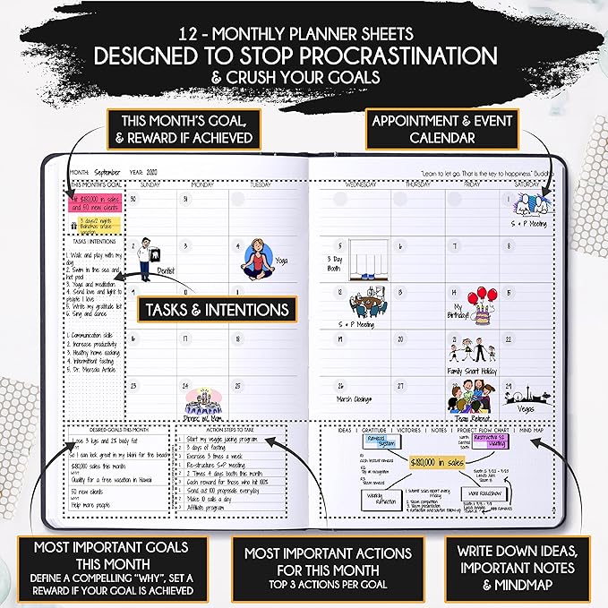 Life Mastery Planner - A 12 Month Journey to Crush Your Goals, Increase Productivity, Passion, Success & Happiness - Weekly & Monthly Life Planner, Habit-Tracker, Gratitude Journal & Organizer, A5
