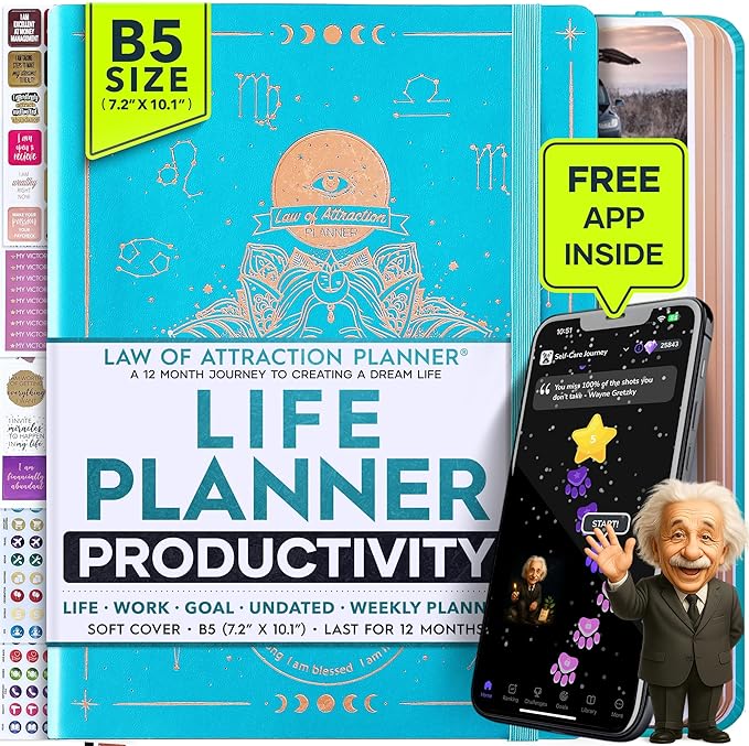 Law of Attraction Planner – Undated Hourly, Weekly & Monthly Goal Setting Planner, 12-Month to Increase Productivity | Life & Gratitude Journal, Include Foldable Vision Board, Gift Box & Stickers