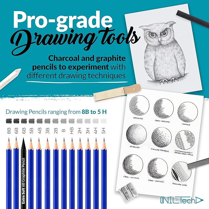 NIL TECH 37-Piece Premium Shading Pencils for Drawing, Include Exclusive Tutorials and Sketch Pad – Perfect as Birthday, Holiday Gifts, or Artist Gifts Ideal for Detailed Sketches, Fine Shading