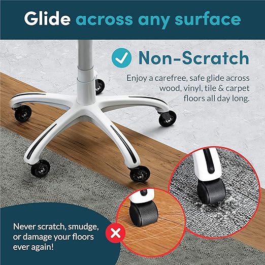 Lifelong Office Chair Wheels Replacement Rubber Chair Casters for Hardwood Floors and Carpet, Set of 5, Heavy Duty Casters for Chairs to Replace Office Chair Mats - Fits 98% (10 Pack)