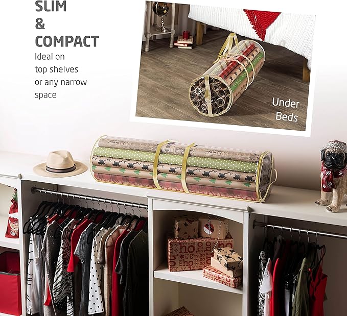 ZOBER Wrapping Paper Storage Container – 40 Inch Waterproof Organizer for Gift Wrap – Fits 25 Standard Rolls