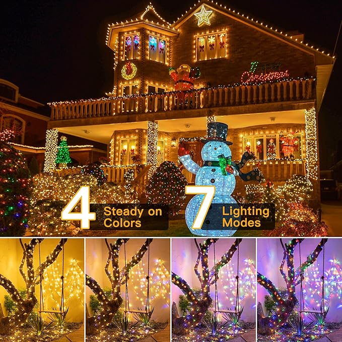 Ollny Christmas Lights, 131FT 400 LED Color Changing Christmas Tree Lights with 11 Modes Remote Control Waterproof Outdoor Christmas Lights for Outside Indoor Patio Xmas Decorations