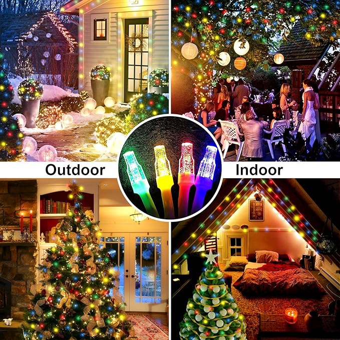 Outdoor Fairy Lights Waterproof, Plug in String Lights F8 Upgraded with 8 Modes Timer, 98Ft 200 Twinkle LED Outdoor & Indoor Decor for Garden/Patio/Yard/Wedding/Holiday Party