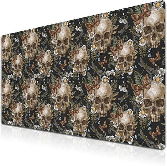 Large Mouse Pad Laptop Deskmat Computer Mats Desk Mats for Men Gaming Mouse Pad Long Desk Pad Waterproof Non-Slip Rubber Base 35.4 X 15.7 for Game Office, Vintage Floral Skull