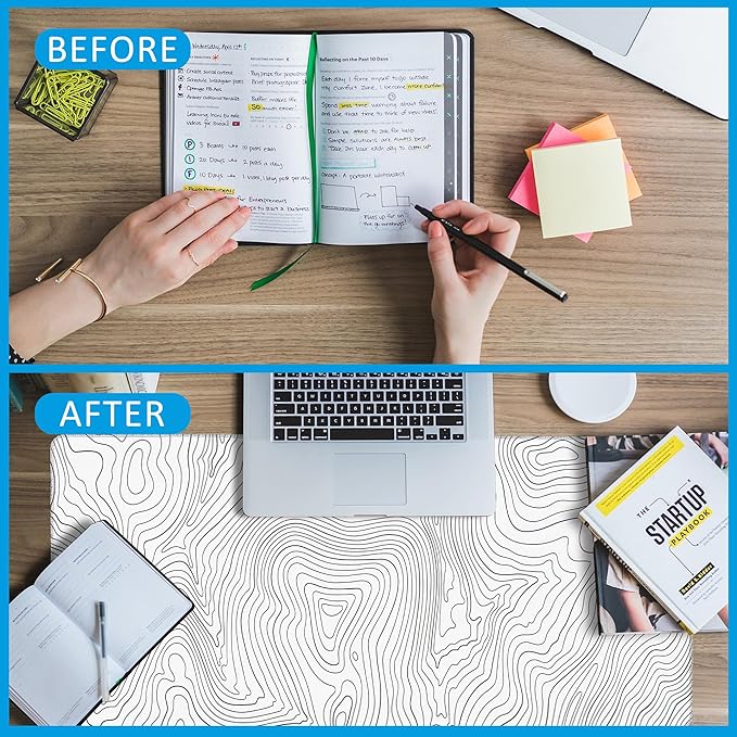 Mouse Pad,Topographic Line Desk Mat for Desktop,Desk Pad with Non-Slip Base and Stitched Edge,Extended Mousepad for Office and Home 35.4X15.7 Inch