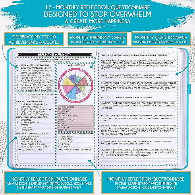 Law of Attraction Planner – Undated Hourly, Weekly & Monthly Goal Setting Planner, 12-Month to Increase Productivity | Life & Gratitude Journal, Include Foldable Vision Board, Gift Box & Stickers