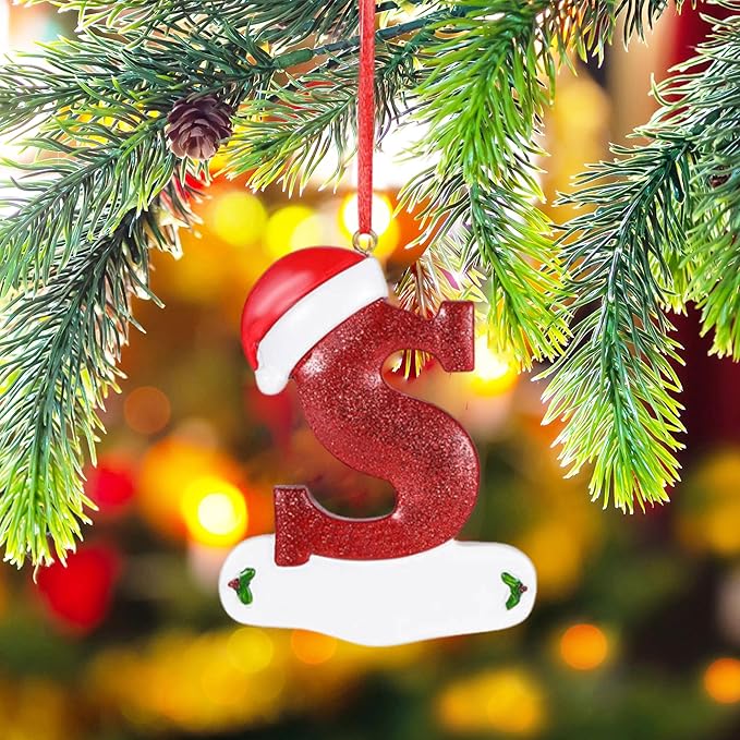 Personalized 26 Letters Ornaments for Christmas Tree 2025, Custom Christmas Ornament with Family Member's Names 3D Resin Xmas Hanging Pendant Original Gifts for Family Friends(S)