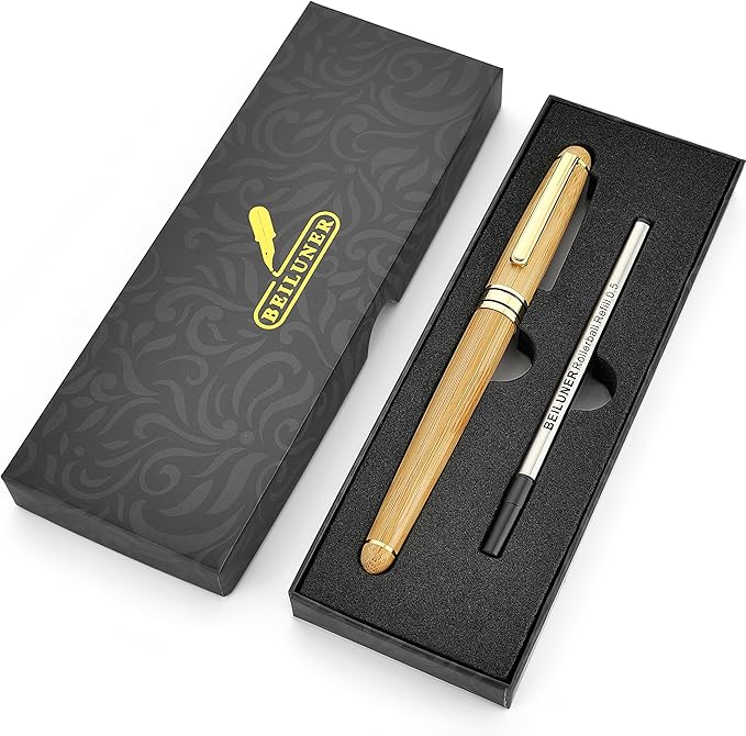 BEILUNER Luxury Wood Ballpoint Pen Writing Set,Bamboo-Elegant Nature Nice Gift Pen Set for Signature Executive Business Office Fancy Writing Supplies - Christmas Gift Boxed with Spare Refills (Black)