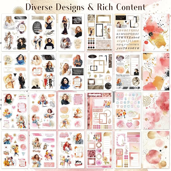 Magic Girl Decal Stickers Book For Planners, Calendars, Journals, Vision Boards, Projects, Laptop & Water Bottles – Premium Quality, Hand Drawn, Waterproof – Scrapbook Accessories For Women - 24 Pages