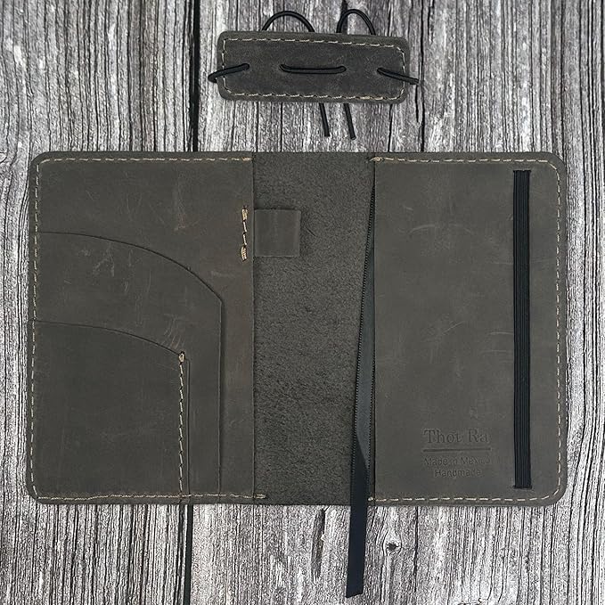 Leather Cover for Field Notes, Passport Cover, Leather Notebook Cover for 3.5" x 5.5" with Pen Holder, Only Cover (Gray)