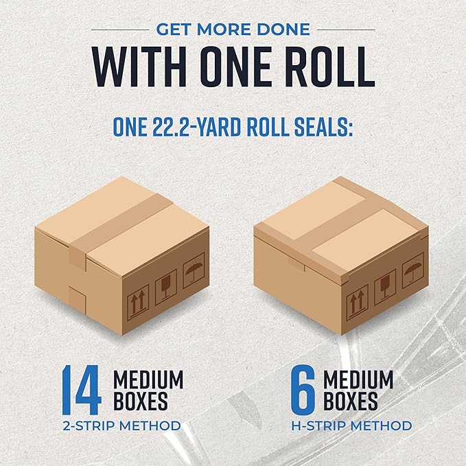 Bryco Goods Heavy Duty Packing and Moving Tape with Dispenser for Shipping and Moving Boxes, 1.88-inch x 22.2 yd, Clear, 6 Tape Rolls with Dispensers