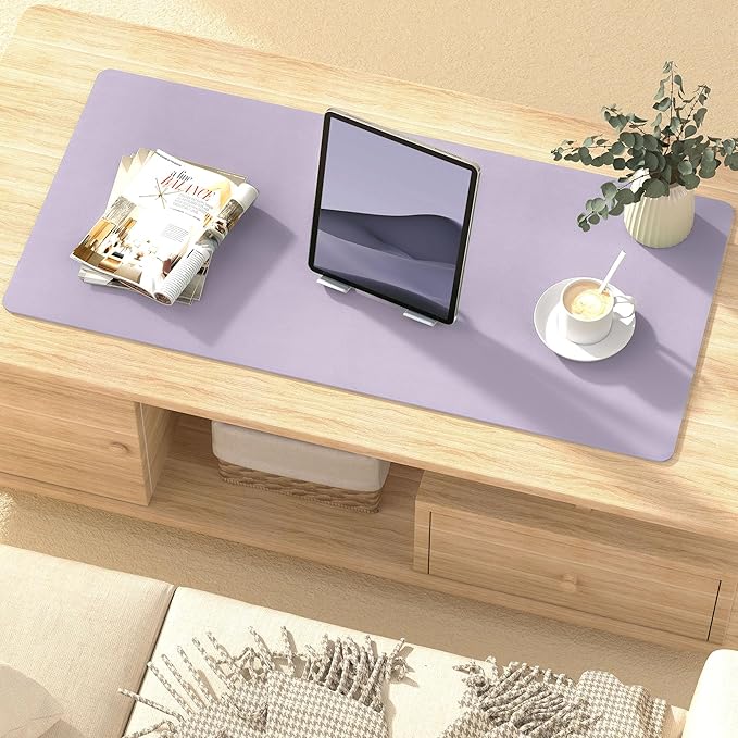 Leather Desk Pad Protector, Mouse Pad, Non-slip Computer Mat, PU Leather Office Mat for Home & Office, Waterproof Laptop Desk Blotter for Keyboard and Mouse, Violet Tulip (13.7''X23.6'')