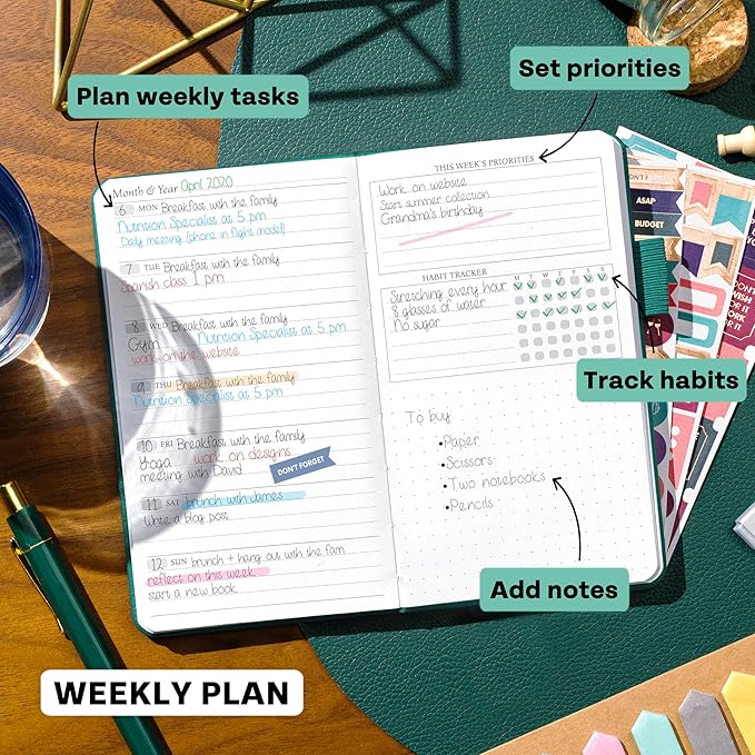 Legend Planner Pocket – Small Undated Monthly & Weekly Goal Journal and Calendar for Productivity, Mini Life Organizer Planner Perfect for Purse, Size: 3.5" x 6.2" Hardcover – Viridian Green