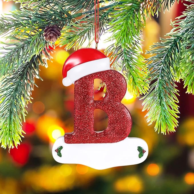 Personalized 26 Letters Ornaments for Christmas Tree 2025, Custom Christmas Ornament with Family Member's Names 3D Resin Xmas Hanging Pendant Original Gifts for Family Friends(B)
