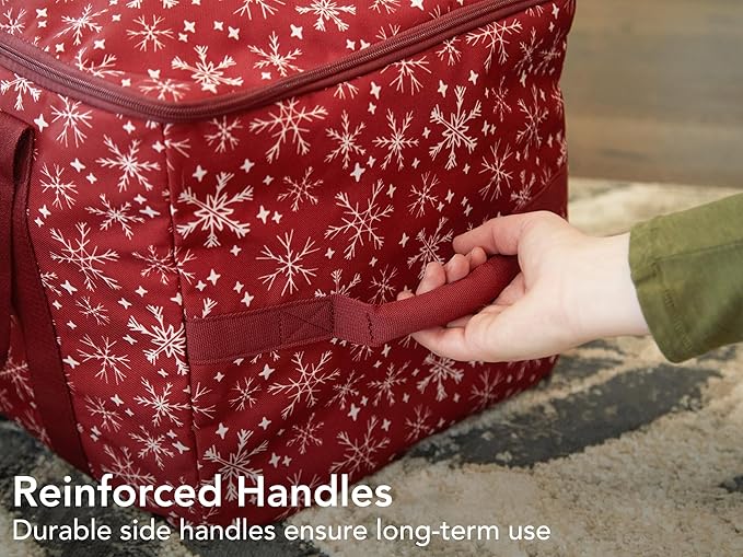 Covermates Keepsakes Rolling Christmas Light Storage Bag - Carrying Handles, ID Window, Dual Wheels - Holiday Storage, Red Snowflake
