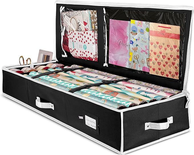 ZOBER Wrapping Paper Storage Containers - 40 Inch Gift Wrapping Organizer Storage W/Interior Pockets - Fits 20 Standard Rolls of Wrapping Paper, Bows, and Ribbons