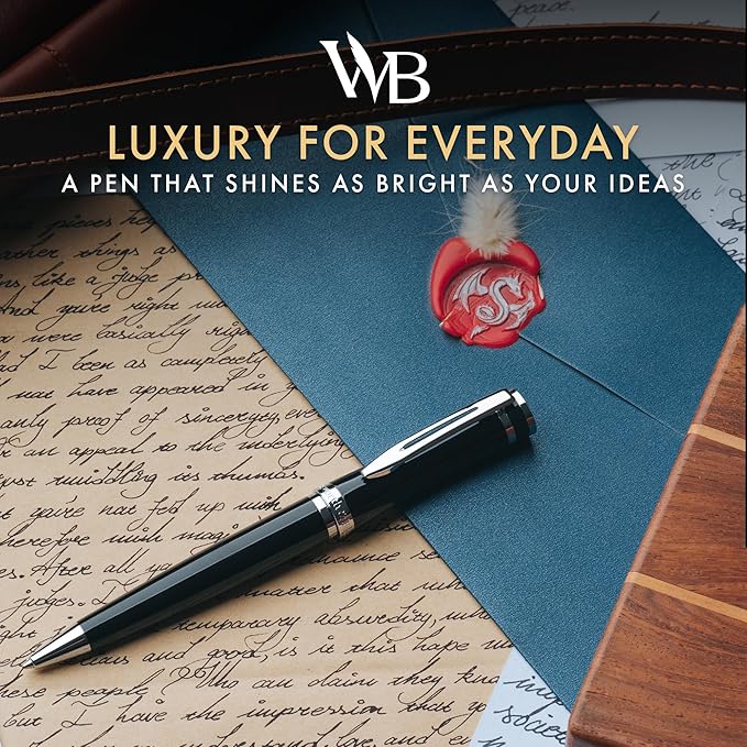Wordsworth and Black Ballpoint Pen Black Lacquer- Stunning Luxury Pen Chrome Finish, Ink Refill, Best Gift Set for Men & Women, Refillable, Elegant, Nice Pens, Fine Point