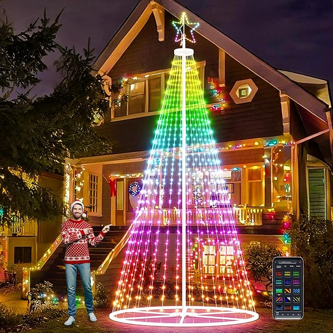 Led Outdoor Christmas Tree, 16 FT Prelit Smart Outside Christmas Tree Light Show, App Control with 660 LED Lights Color Changing, Music Sync, Cone Tall Star Topped Christmas Tree for Yard & Garden