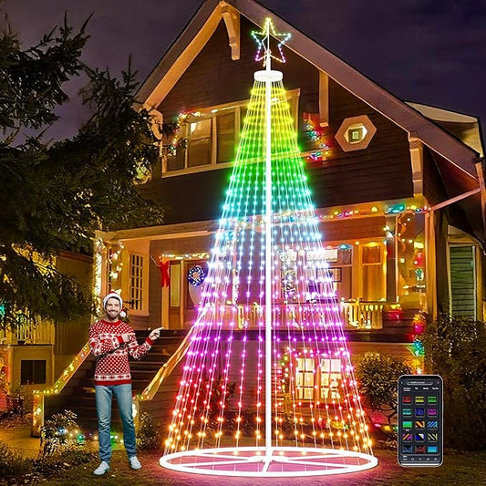 Led Outdoor Christmas Tree, 16 FT Prelit Smart Outside Christmas Tree Light Show, App Control with 660 LED Lights Color Changing, Music Sync, Cone Tall Star Topped Christmas Tree for Yard & Garden