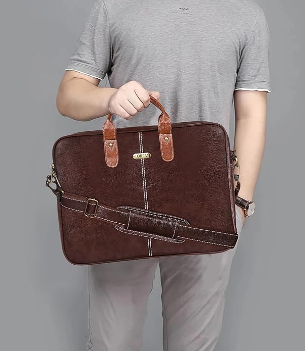 LOREM Leather Messenger Shoulder Bag Travel Crossbody Purse Briefcase Business Bag for 12Inch Laptop