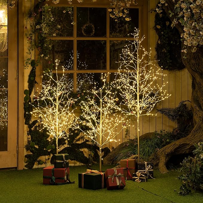 LIGHTSHARE Christmas Tree Combo Kit - Starlit Tree Collection with Angel Lights, 4 Feet 5 Feet and 6 Feet, Golden, Pack of 3, Perfect for Home Decor Holiday Party Wedding