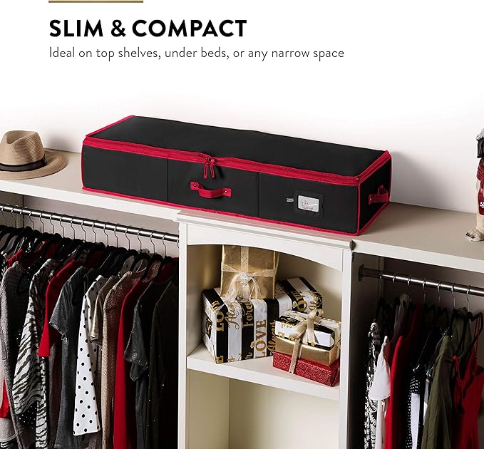 ZOBER Premium Storage Container, with Interior Pockets, fits 18-20 Standard Rolls, Gift Wrap Organizer and Under Bed Storage Bin for Bows, Ribbons, and Wrapping Paper, 40” Length - Tear-Proof Fabric