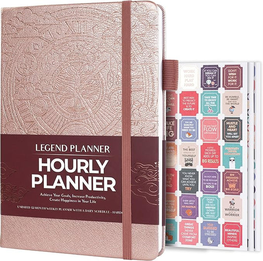 Legend Planner Hourly Schedule Edition – Deluxe Weekly & Daily Organizer with Time Slots. Time Management Appointment Book Journal for Work & Personal Life, Undated, A5 Hardcover – Rose Gold Gold