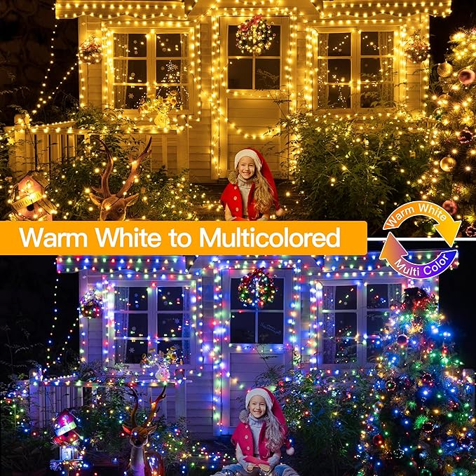 Ollny Christmas Lights 262 FT 800 LED IP67 Waterproof, Color Changing Christmas Lights Outdoor with Remote, 11 Modes Dimmable Timer Warm White to Multicolored Changeable String Lights for House Decor