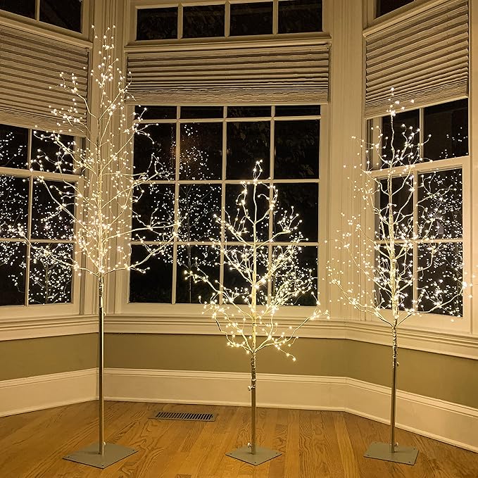 LIGHTSHARE Christmas Tree Combo Kit - Starlit Tree Collection with Angel Lights, 4 Feet 5 Feet and 6 Feet, Golden, Pack of 3, Perfect for Home Decor Holiday Party Wedding