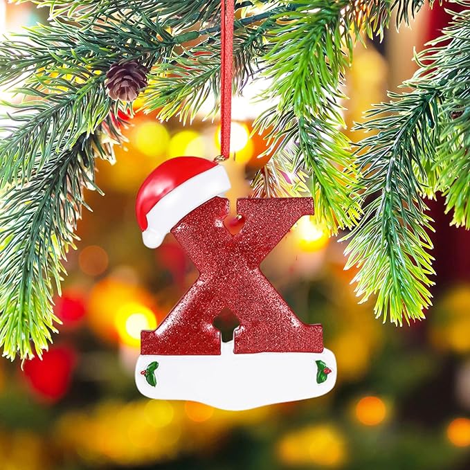 Personalized 26 Letters Ornaments for Christmas Tree 2025, Custom Christmas Ornament with Family Member's Names 3D Resin Xmas Hanging Pendant Original Gifts for Family Friends(X)