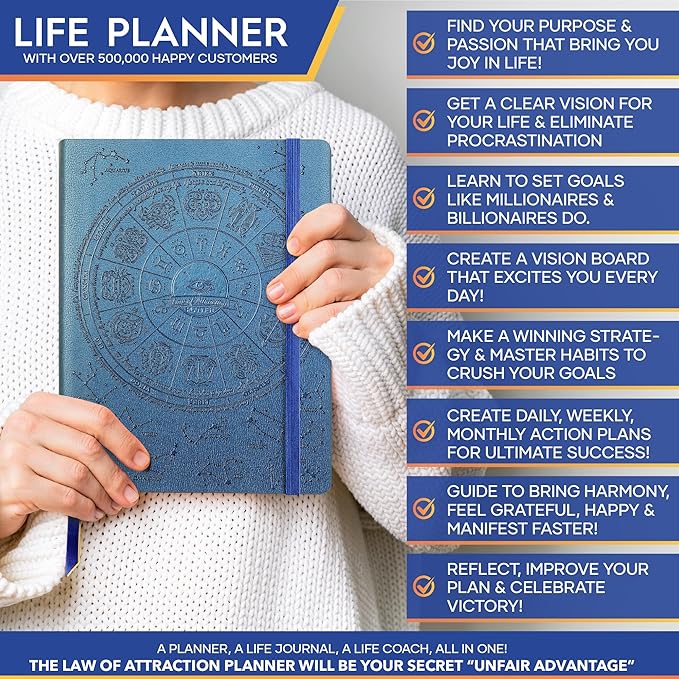 Law of Attraction Planner – Undated Hourly, Weekly & Monthly Goal Setting Planner, 12-Month to Increase Productivity | Life & Gratitude Journal, Include Foldable Vision Board, Gift Box & Stickers