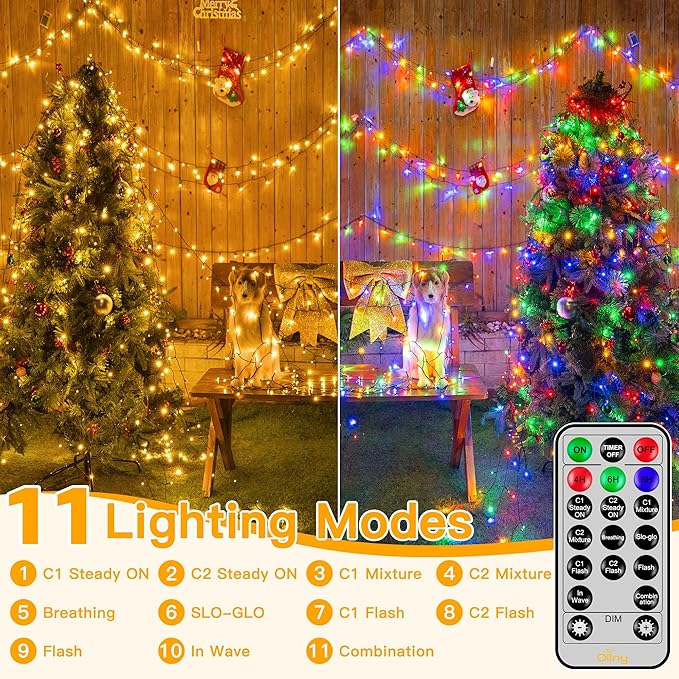 Ollny Christmas Lights, 131FT 400 LED Color Changing Christmas Tree Lights with 11 Modes Remote Control Waterproof Outdoor Christmas Lights for Outside Indoor Patio Xmas Decorations