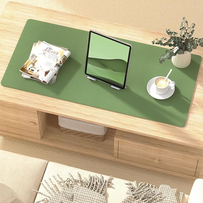 Leather Desk Pad Protector, Mouse Pad, Non-Slip Computer Mat for Desk, PU Leather Office Desk Mat for Home & Office, Waterproof Laptop Desk Blotter for Keyboard and Mouse, Olive Green (13.7''X23.6'')