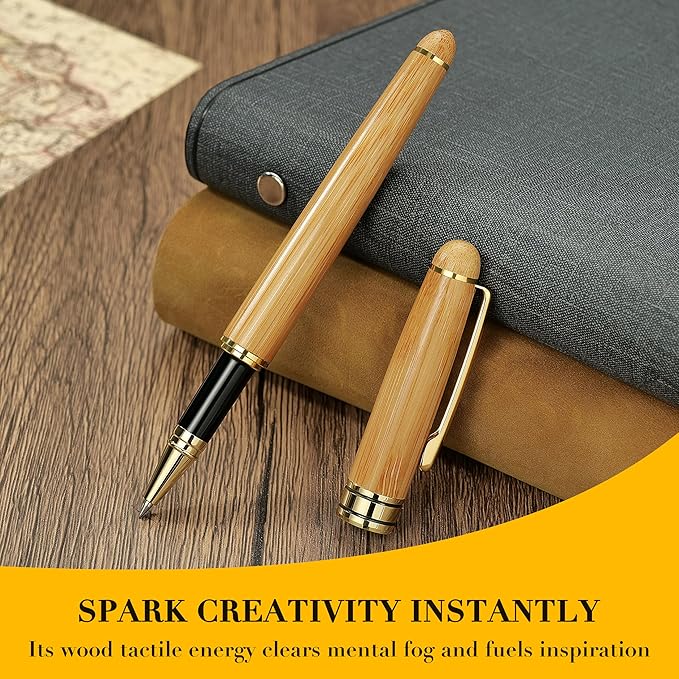 BEILUNER Luxury Wood Ballpoint Pen Writing Set,Bamboo-Elegant Nature Nice Gift Pen Set for Signature Executive Business Office Fancy Writing Supplies - Christmas Gift Boxed with Spare Refills (Black)