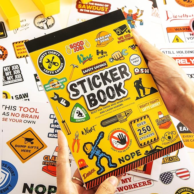 250+ Hard Hat Stickers for Adults - Funny Sticker Book for Water Bottle, Helmet, Cars, Tool Box, Truck, Motorcycle, Cooler, Laptop - Blue Collar Cool Fun Hardhat Stickers Gifts for Men, Waterproof