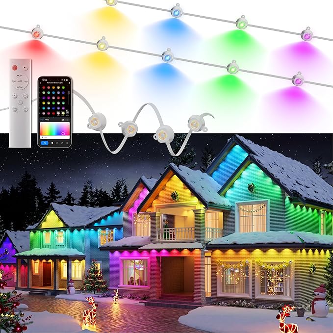 Permanent Outdoor Christmas Lights Pro, 100ft RGBWW & 60LM Triple-LED Smart Lights, Christmas Decorations Outdoor with 79 Scene Modes, IP67 Waterproof Work with Alexa, Google Assistant