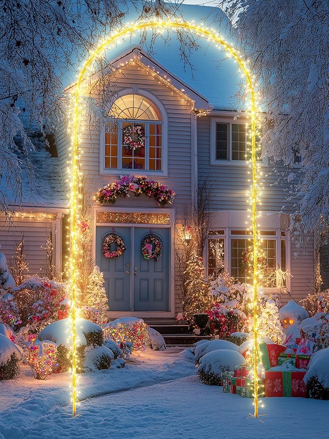 Lomotech Christmas Light Arch - 9.5Ft 460 Leds Iron Pole Archway 8 Modes Waterproof Christmas Lights with Timer for Lawn, Yard, Walkway, Garden, Party, Holiday, Christmas Decoration (Warm White)