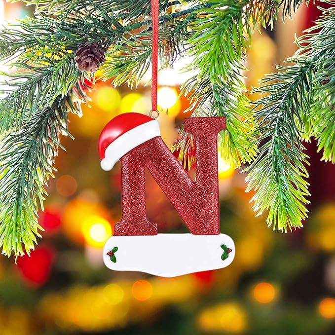 Personalized 26 Letters Ornaments for Christmas Tree 2025, Custom Christmas Ornament with Family Member's Names 3D Resin Xmas Hanging Pendant Original Gifts for Family Friends(N)
