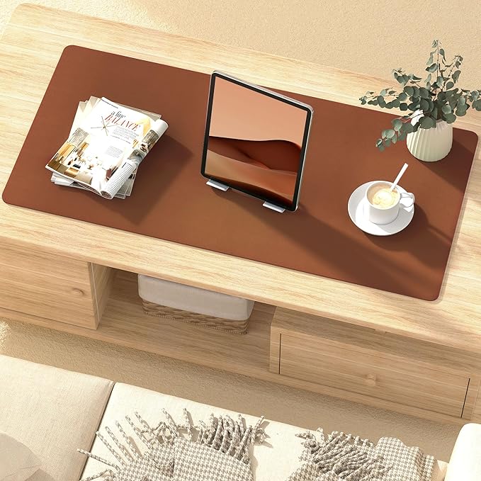 Mouse Pad Desk Protector Mat, Large PU Leather Office Desk Mat, Non-Slip Desk Pad for Keyboard and Mouse, Waterproof Desk Blotter Pad for Writing, Wide & Smooth Laptop Desk Pads, Brown (17’’X36’’)