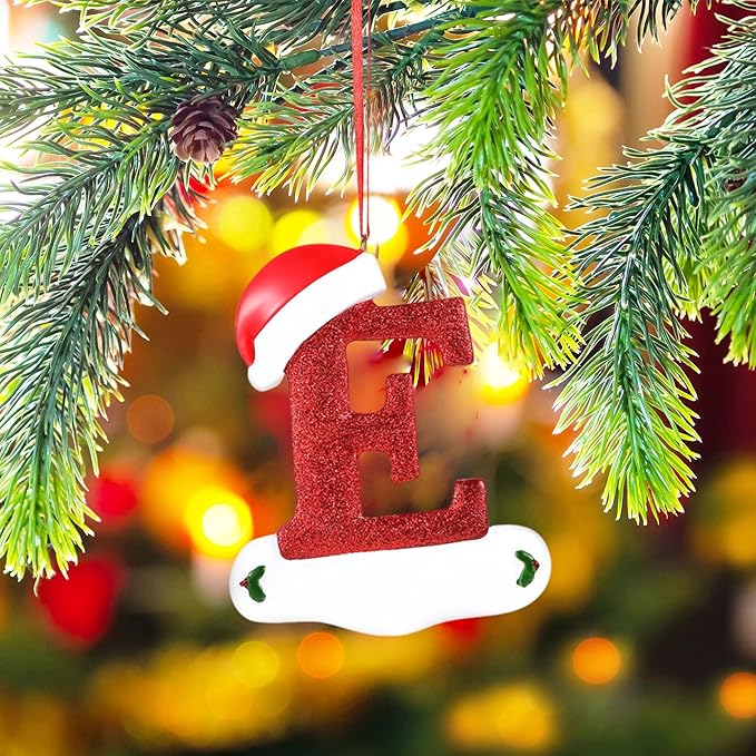 Personalized 26 Letters Ornaments for Christmas Tree 2025, Custom Christmas Ornament with Family Member's Names 3D Resin Xmas Hanging Pendant Original Gifts for Family Friends(E)