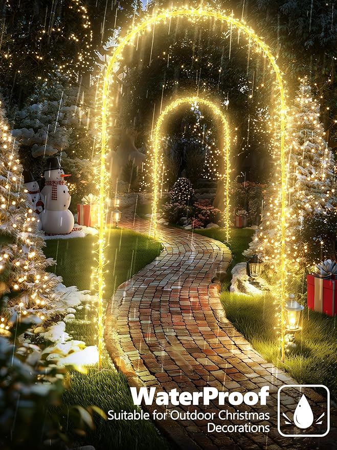 Lomotech Christmas Light Arch - 7.5Ft 360 Leds Iron Pole Archway 8 Modes Waterproof Christmas Lights with Timer for Lawn, Yard, Walkway, Garden, Party, Holiday, Christmas Decoration (Warm White)