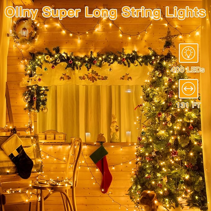 Ollny Christmas Lights, 131FT 400 LED Color Changing Christmas Tree Lights with 11 Modes Remote Control Waterproof Outdoor Christmas Lights for Outside Indoor Patio Xmas Decorations