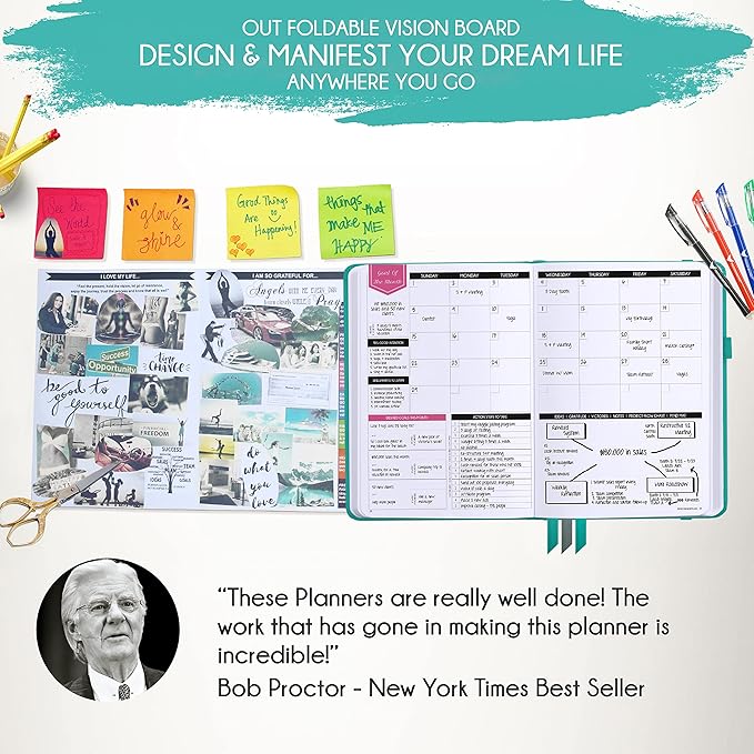 Law of Attraction Planner - Undated Hourly, Weekly & Monthly Goal Setting Planner, 12-Month to Increase Productivity | Life & Gratitude Journal, Include Foldable Vision Board, Gift Box & Stickers