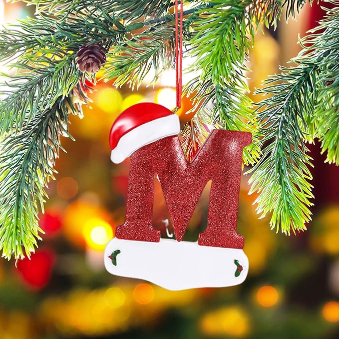 Personalized 26 Letters Ornaments for Christmas Tree 2025, Custom Christmas Ornament with Family Member's Names 3D Resin Xmas Hanging Pendant Original Gifts for Family Friends(M)