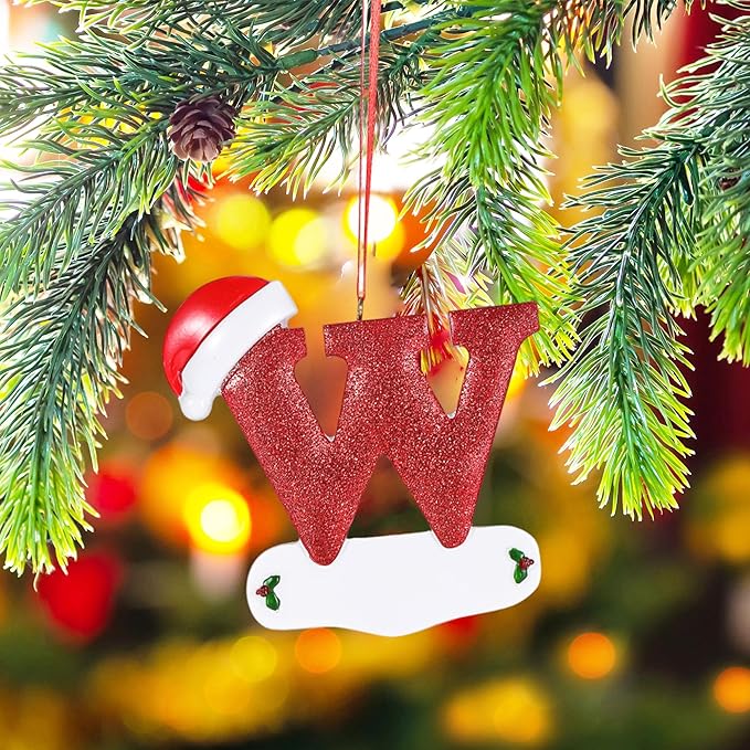 Personalized 26 Letters Ornaments for Christmas Tree 2025, Custom Christmas Ornament with Family Member's Names 3D Resin Xmas Hanging Pendant Original Gifts for Family Friends(W)