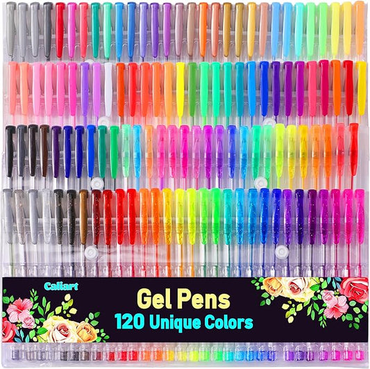 120 Colors Gel Pens, Colored Neon Glitter Pen Set for Coloring Books, 40% More Ink Fine Point, Christmas Trendy Stuff Gifts for Adults Teens Girls Boys Drawing Journaling Scrapbook Art Supplies