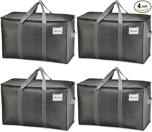 VENO 4 Pack Moving Bags, Heavy Duty, Moving Boxes Alternative, Packing Storage Supplies for Dorm Room Essentials with Zipper for Clothes, Extra Large Totes for Packaging (Dark Gray, 4 Pack)