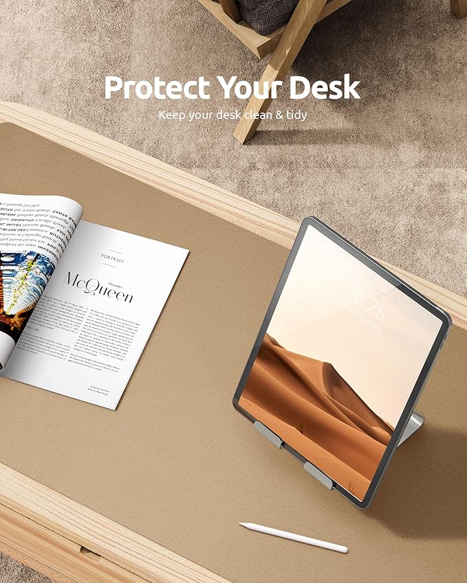 YSAGi Leather Desk Protector, Office Mat, Large Mouse Pad, Non-Slip PU Leather Blotter, Laptop Desk, Waterproof Writing Pad for Office and Home (Latte, 23.6" x 13.8")